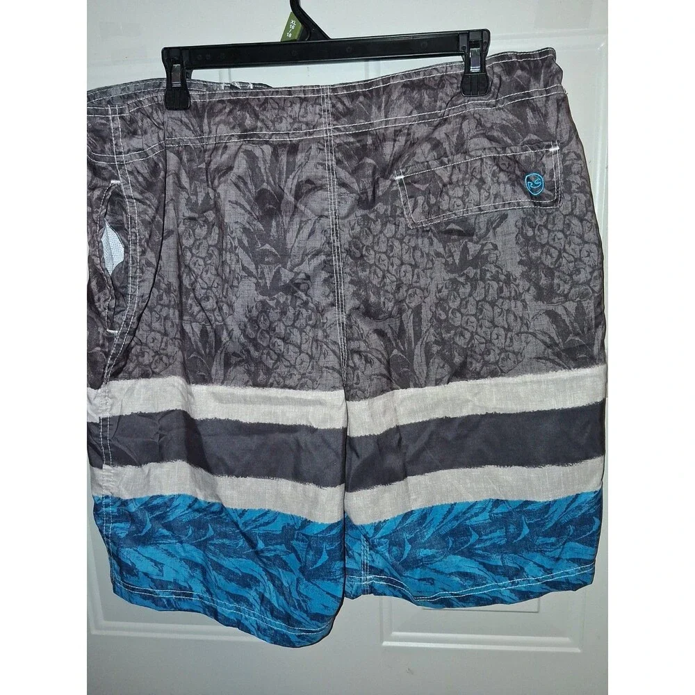 RS Surf Board Shorts Mens XL Gray Pineapple Tropical Swim Trunks Drawstring